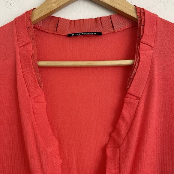 Elie Tahari Coral Red Cropped Cardigan - Size Small, Ruffle Trim Size Small - Picture 3 of 5